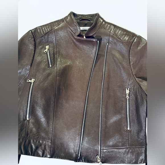 J Brand 3/4 Sleeve Moto Chocolate Brown Leather Jacket size S - Picture 8 of 12